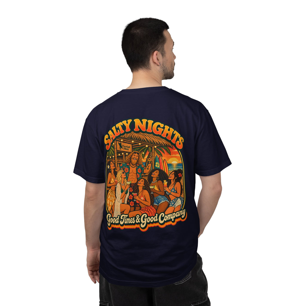 Salty Nights T-Shirt — "Good Times & Good Company" Beach Sunset Graphic Tee