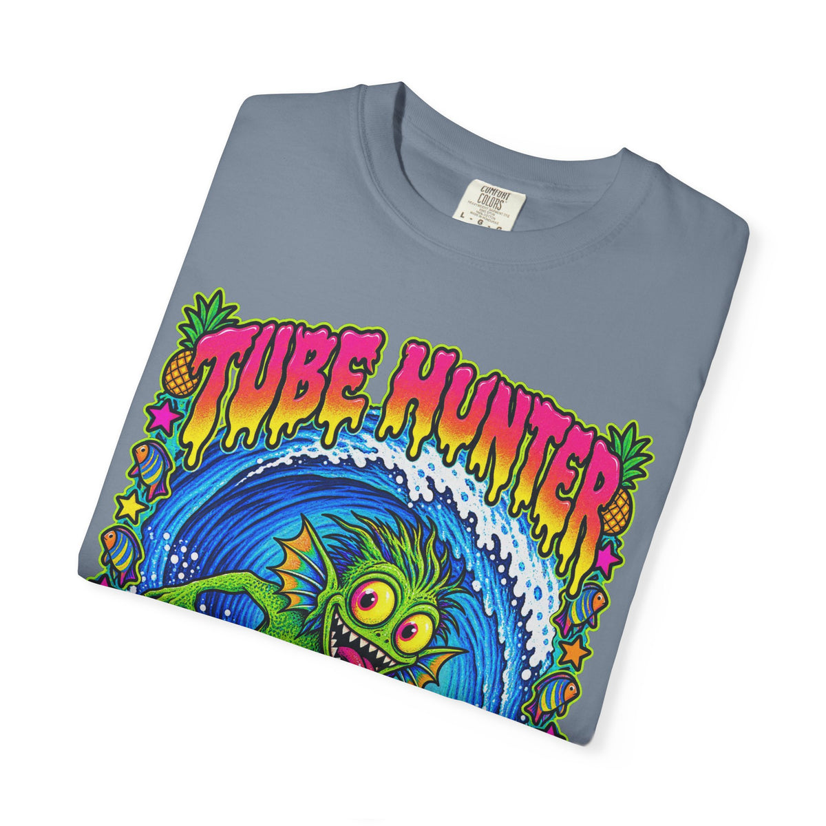 Tube Hunter Tee | 80s Comic Sea Monster Surf Shirt | Funny Barrel Wave T-Shirt | Comfort Colors
