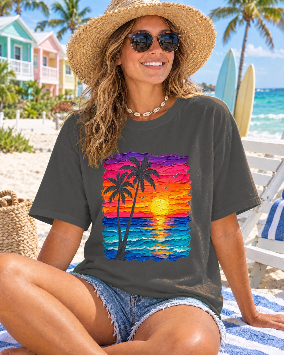 Palm Tree Sunset Shirt | Impasto Painted Beach Tee | Comfort Colors T-Shirt