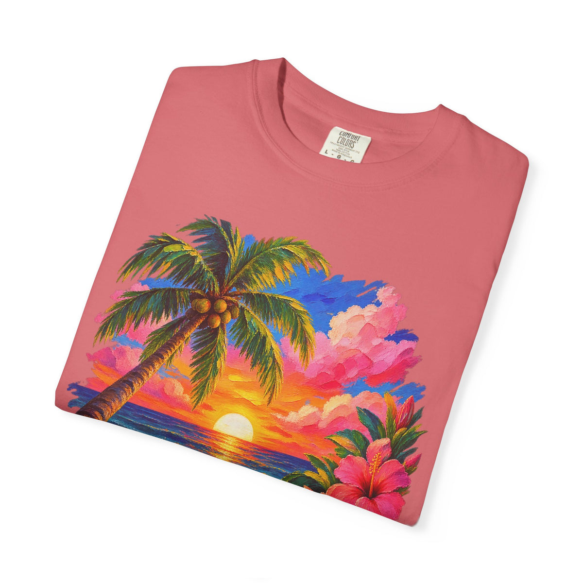 Hibiscus Sunset Ocean Shirt | Painted Tropical Seascape Tee | Comfort Colors T-Shirt