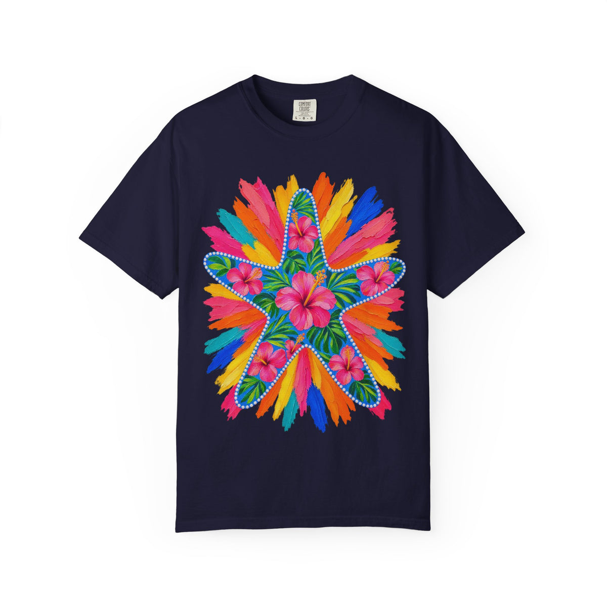 Floral Starfish Shirt | Hibiscus Sunburst Beach Tee | Comfort Colors T-Shirt