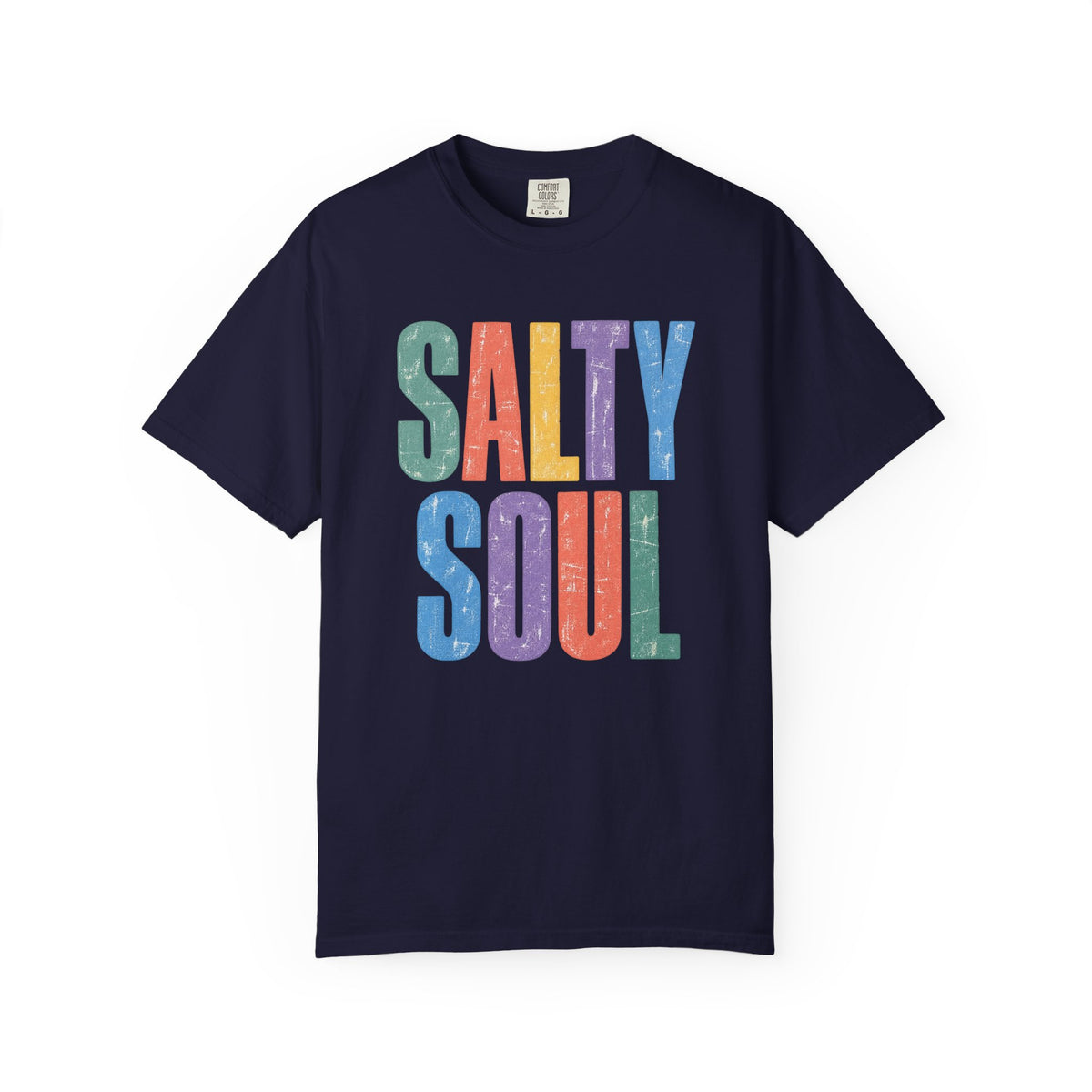 Salty Soul Tee | Retro Rainbow Letter Beach Shirt | Colourful Surf T-Shirt | Comfort Colors Gift