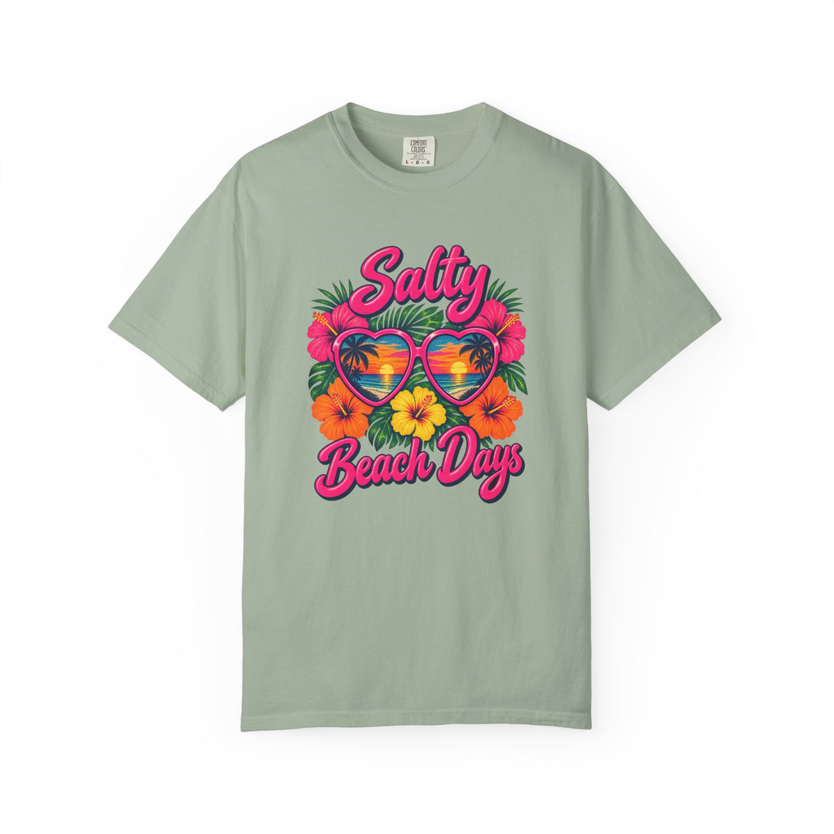 Salty Beach Days Tee | Neon Heart Sunglasses Shirt | Tropical Hibiscus T-Shirt | Comfort Colors Gift