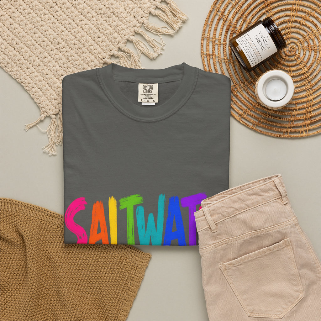 Saltwater Heals Everything Tee | Ocean Therapy Shirt | Colorful Brush Letter T-Shirt | Comfort Colors