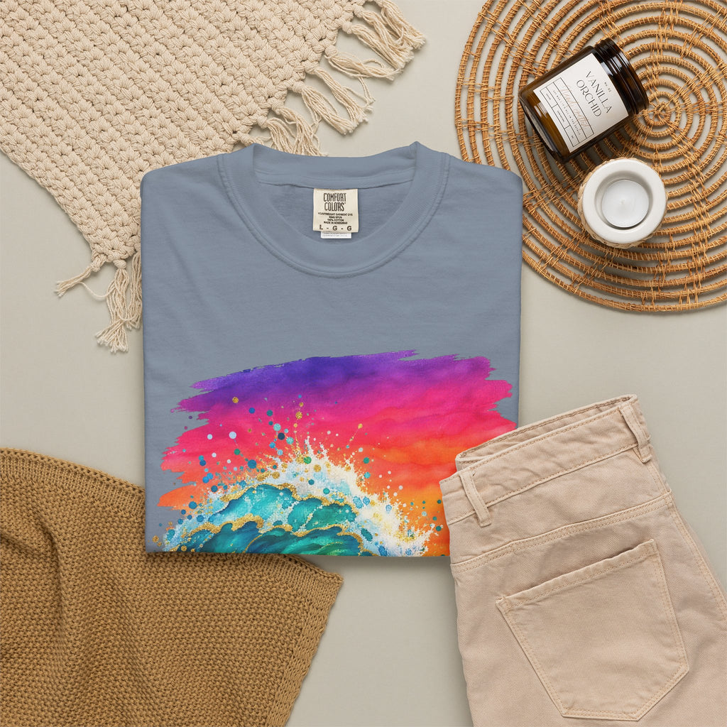 Watercolour Wave Sunset Shirt | Gold Ocean Wave Tee | Comfort Colors T-Shirt
