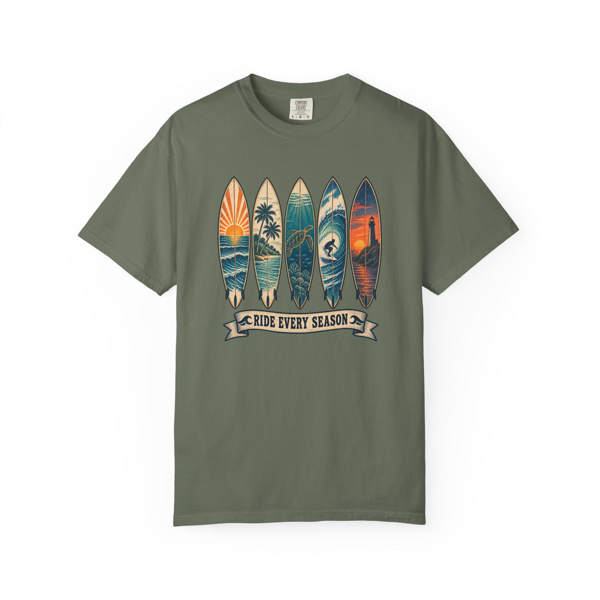 Ride Every Season Tee | Vintage Surfboard Art Shirt | Retro Surf T-Shirt | Comfort Colors Gift