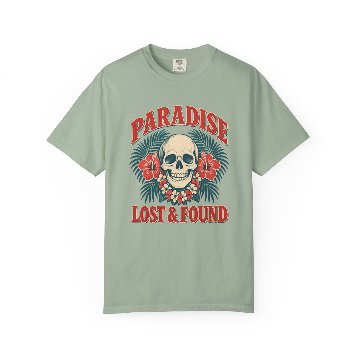 Paradise Lost and Found Tee | Tropical Skull Hibiscus Shirt | Vintage Surf T-Shirt | Comfort Colors Pepper