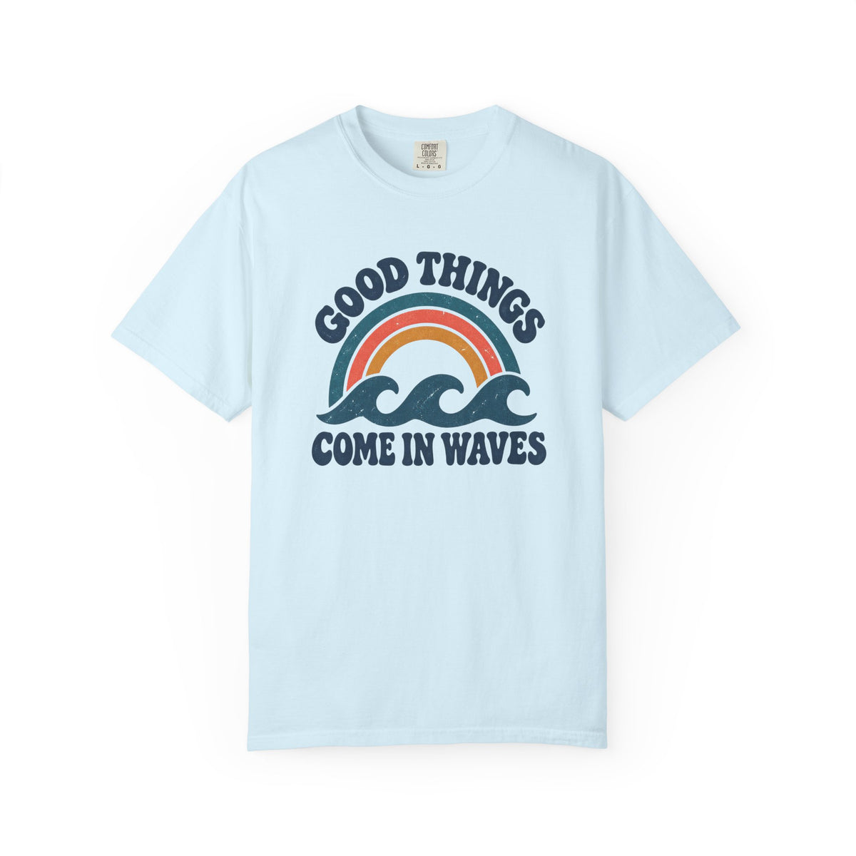 Good Things Come In Waves Tee | Retro Rainbow Wave Shirt | Positive Surf T-Shirt | Comfort Colors Gift