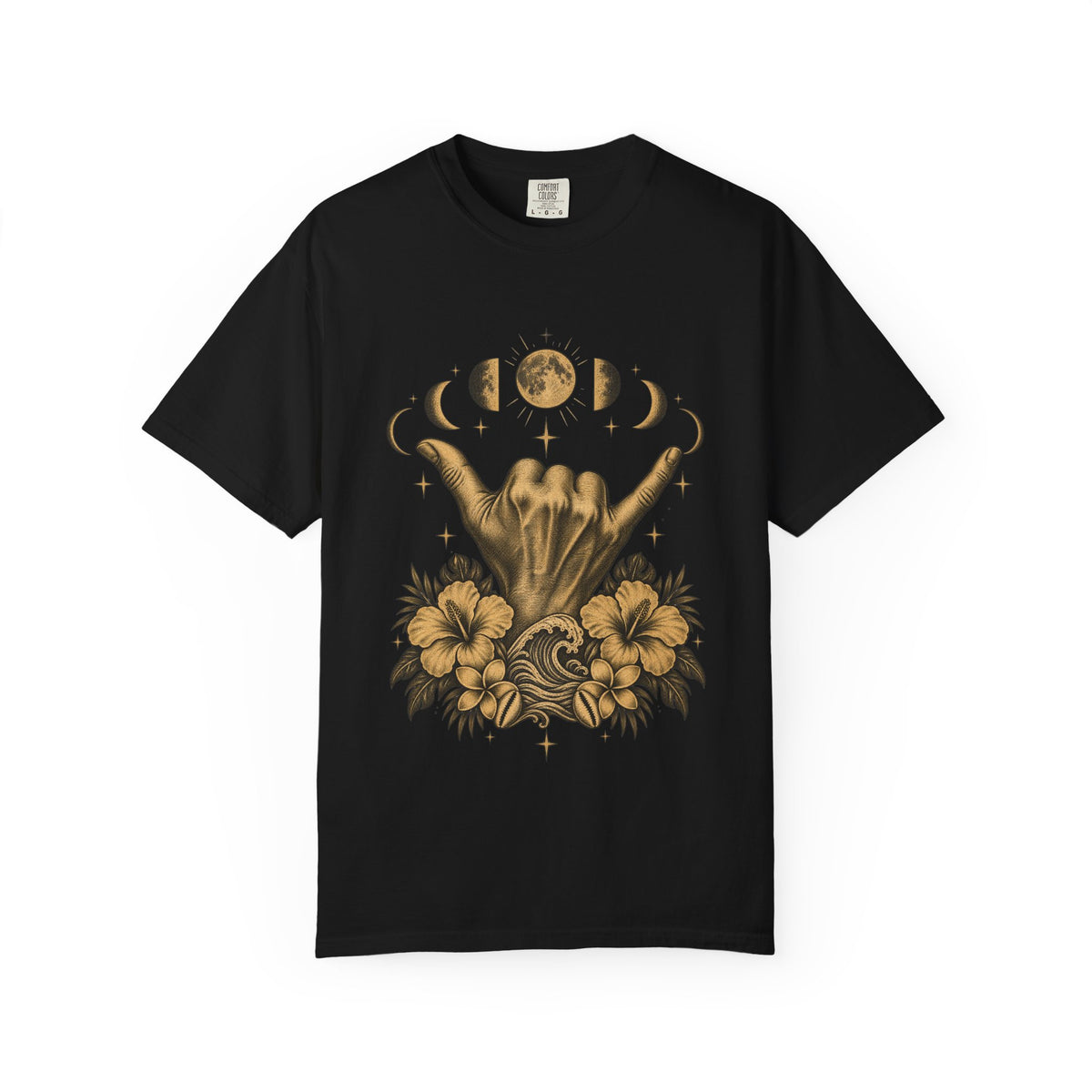 Shaka Moon Phases Shirt | Celestial Shaka Hand Tee | Comfort Colors T-Shirt