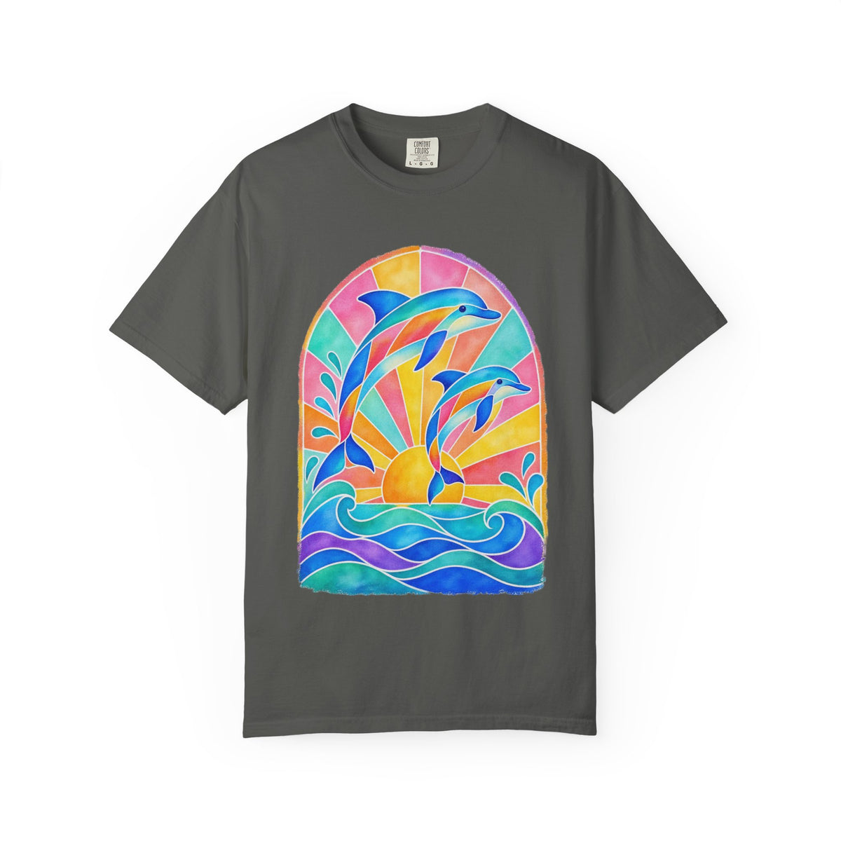 Pastel Dolphin Shirt | Stained Glass Dolphin Sunburst Tee | Comfort Colors T-Shirt