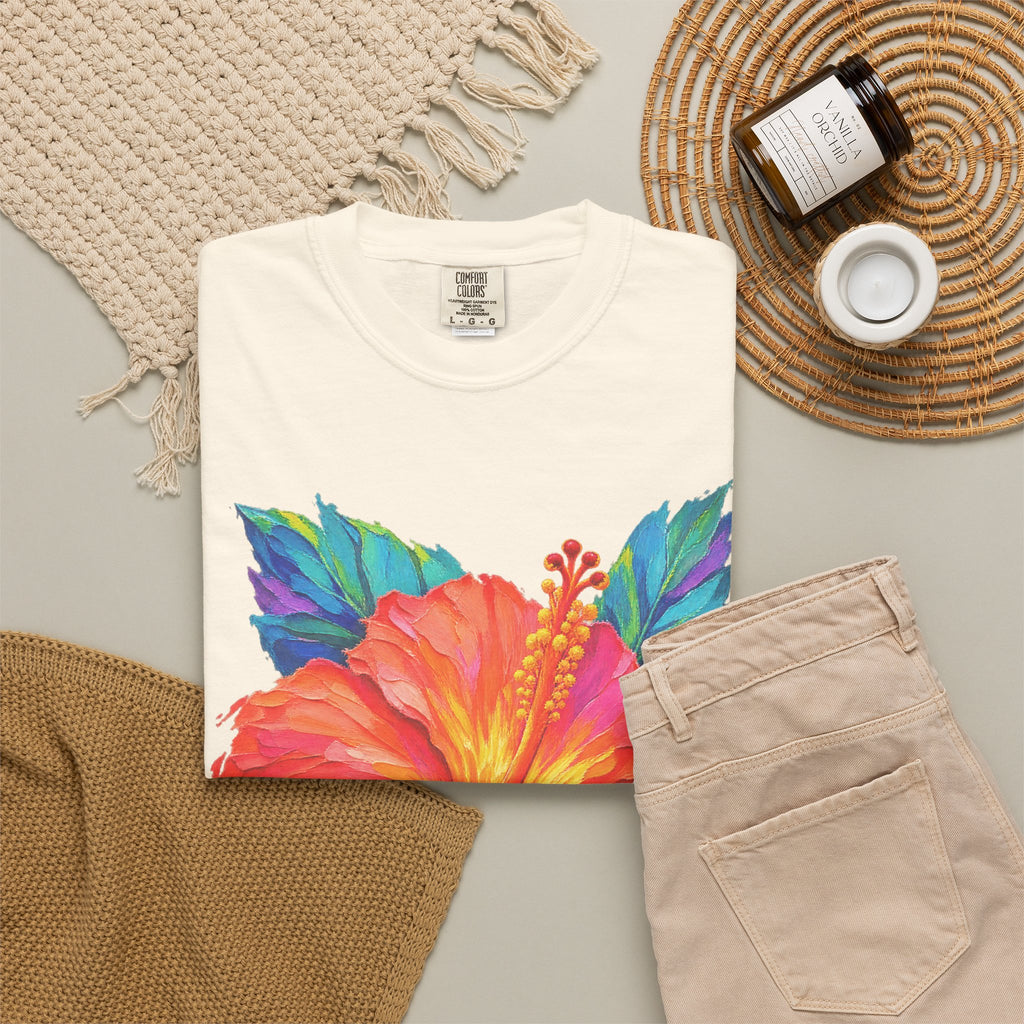 Painted Hibiscus Sunrise Shirt | Tropical Flower Tee | Comfort Colors T-Shirt