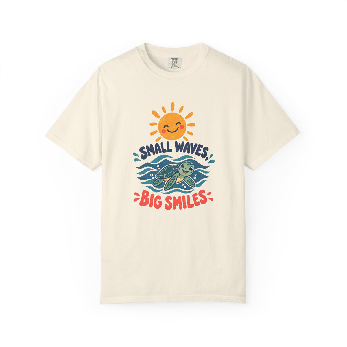 Small Waves Big Smiles Tee | Cute Sea Turtle Sun Shirt | Happy Beach T-Shirt | Comfort Colors Gift