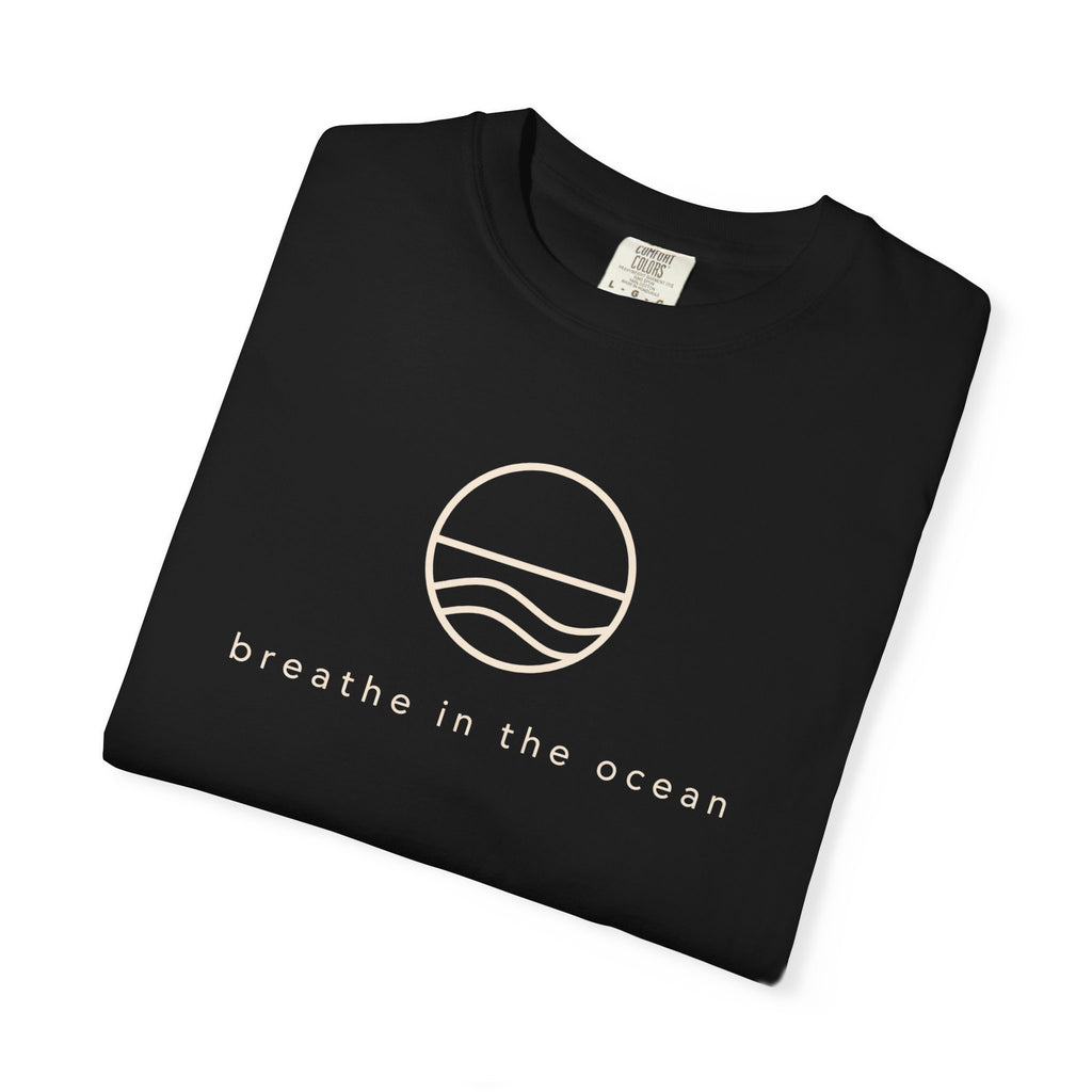 Breathe In The Ocean Tee | Minimalist Circle Wave Shirt | Calm Ocean Mindful T-Shirt | Comfort Colors Navy