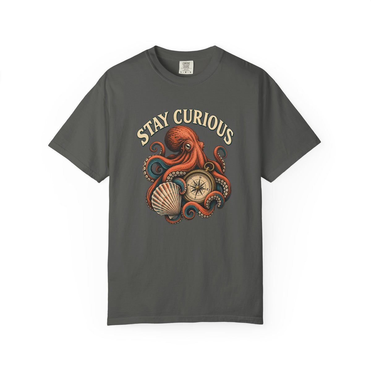 Stay Curious Octopus Tee | Vintage Octopus Compass Shirt | Nautical Ocean T-Shirt | Comfort Colors Gift