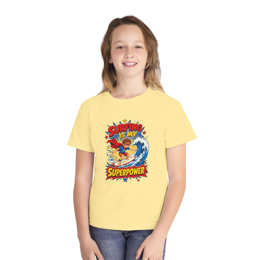 Surfing Is My Superpower Kids Tee | Superhero Surf Kids Shirt | Youth Beach T-Shirt | Surf Kid Gift