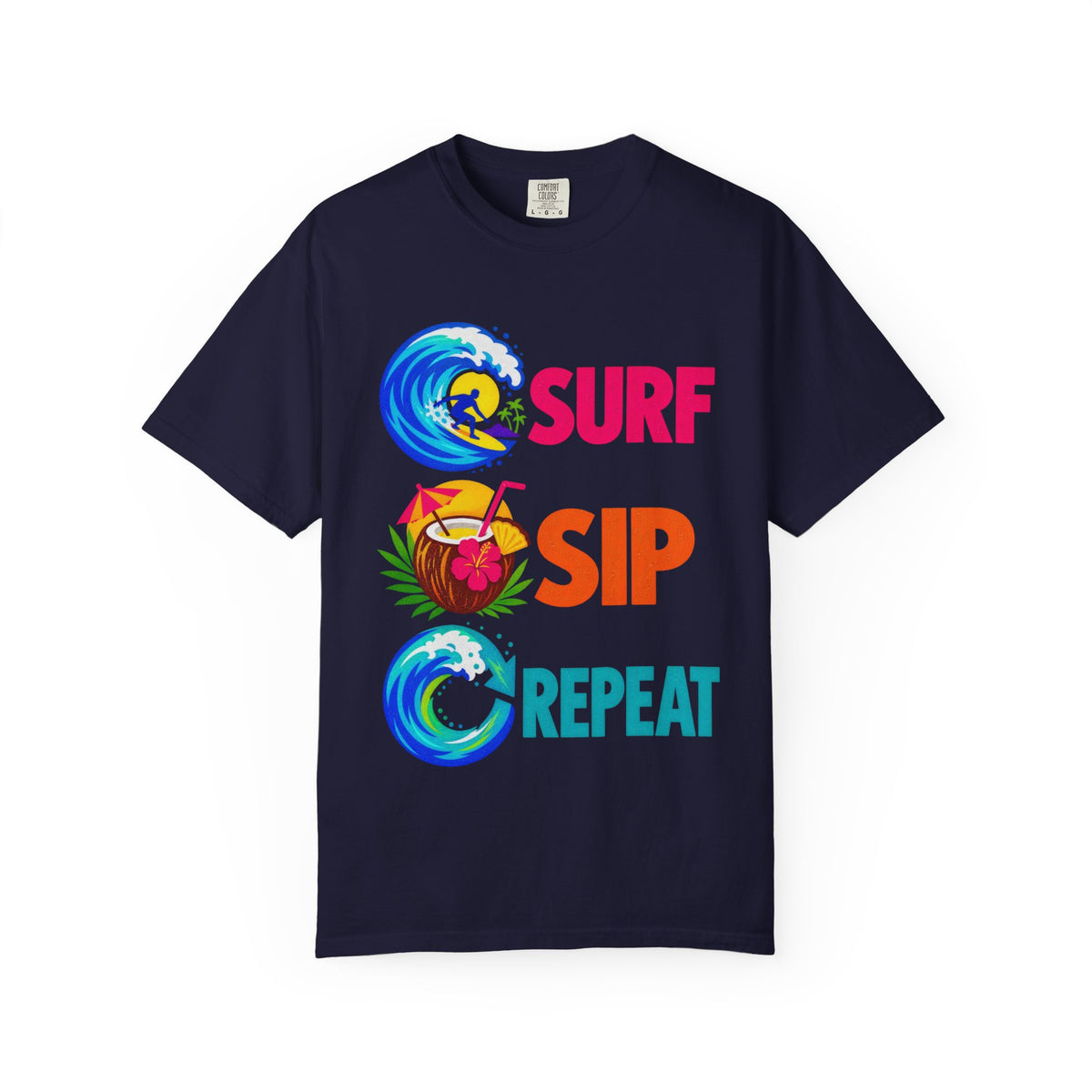 Surf Sip Repeat Tee | Surf & Cocktail Shirt | Funny Beach T-Shirt | Comfort Colors