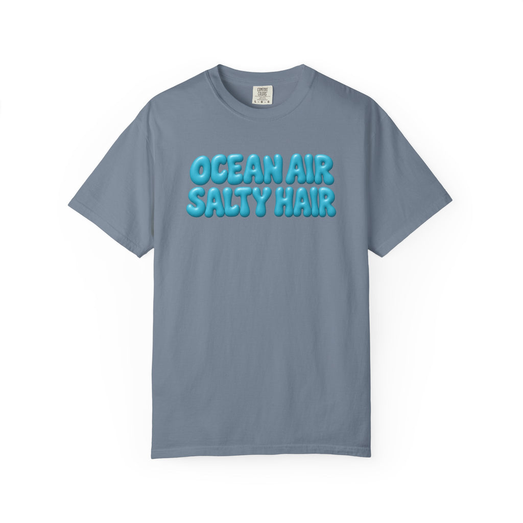 Ocean Air Salty Hair Tee | Puffy Retro Beach T-Shirt | Summer Beach Girl Shirt | Comfort Colors White
