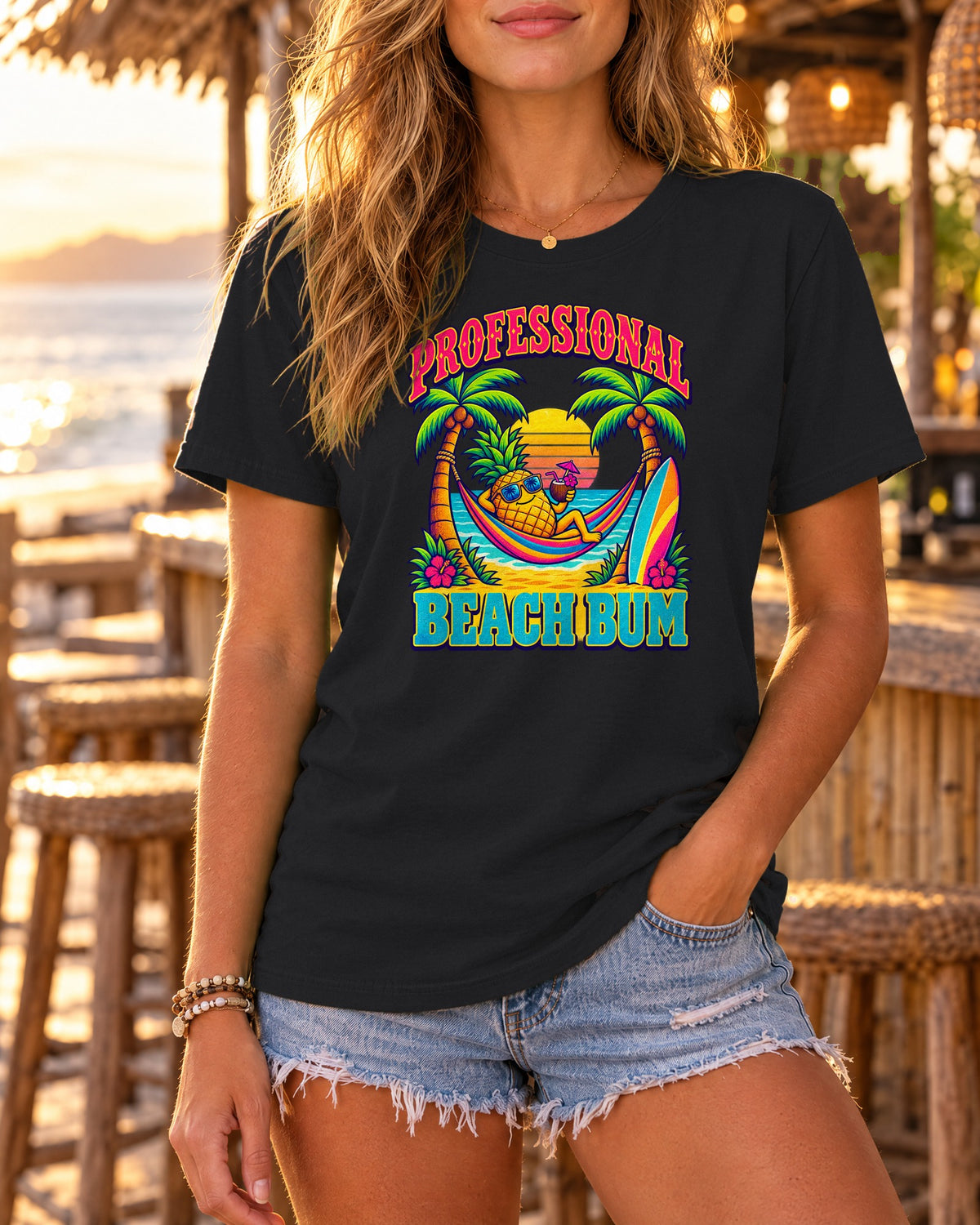 Professional Beach Bum Tee | Funny Pineapple Hammock Shirt | Retro Vacation T-Shirt | Comfort Colors