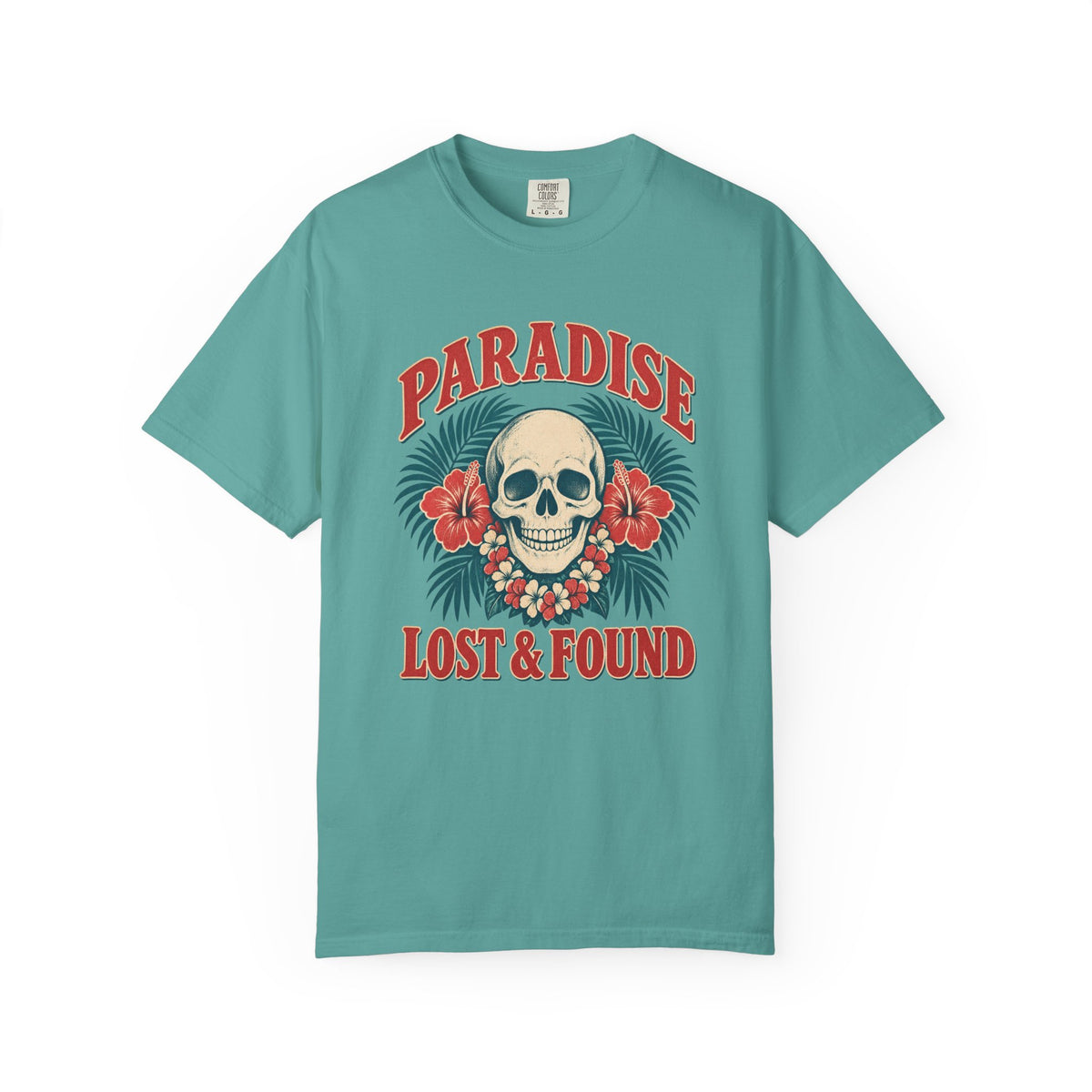 Paradise Lost and Found Tee | Tropical Skull Hibiscus Shirt | Vintage Surf T-Shirt | Comfort Colors Pepper