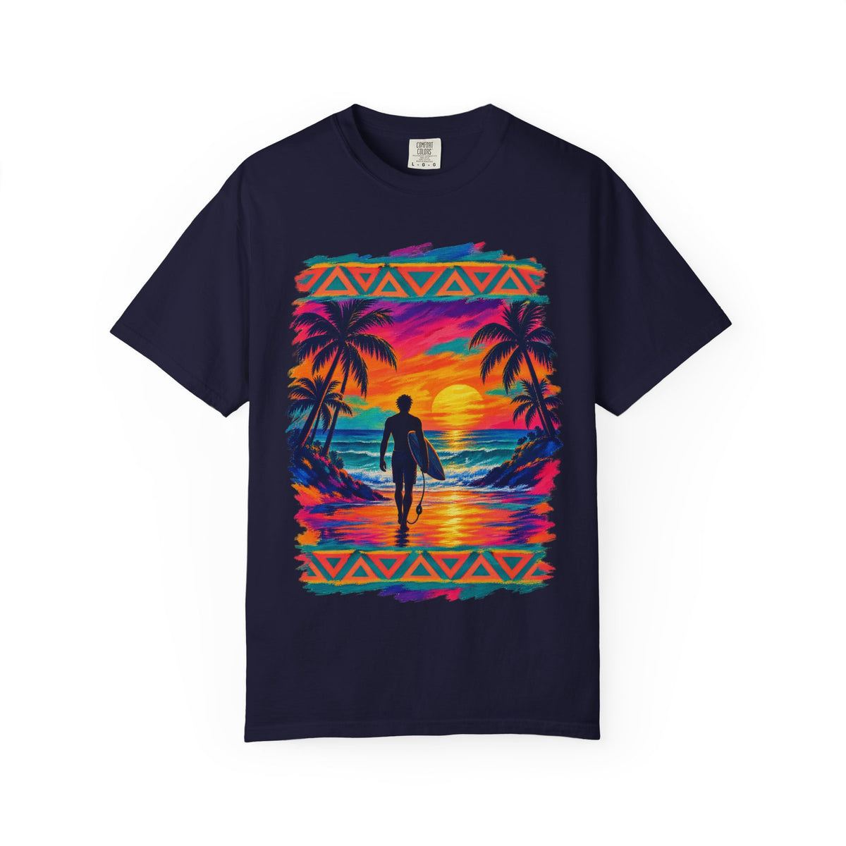 Surfer Walking To The Lineup Shirt | Tribal Sunset Surf Tee | Comfort Colors T-Shirt