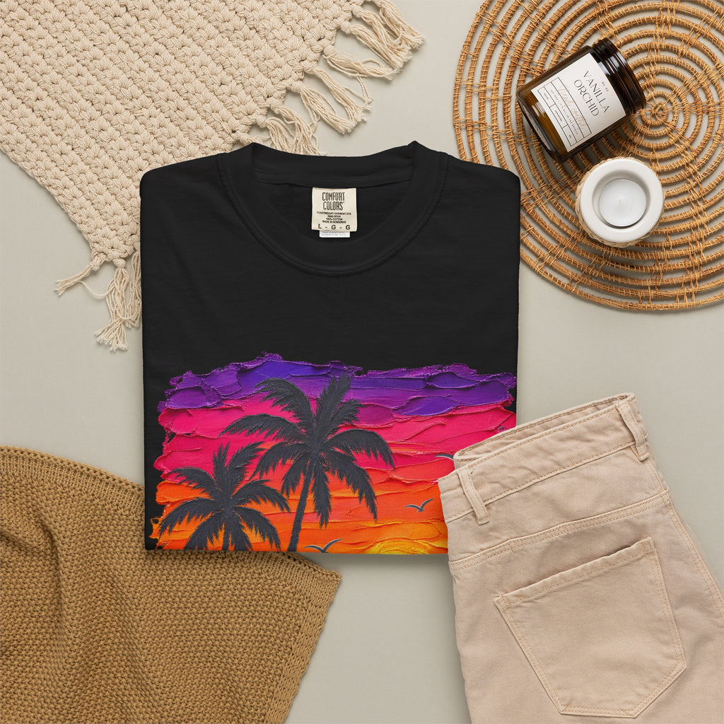 Palm Tree Sunset Shirt | Impasto Painted Beach Tee | Comfort Colors T-Shirt
