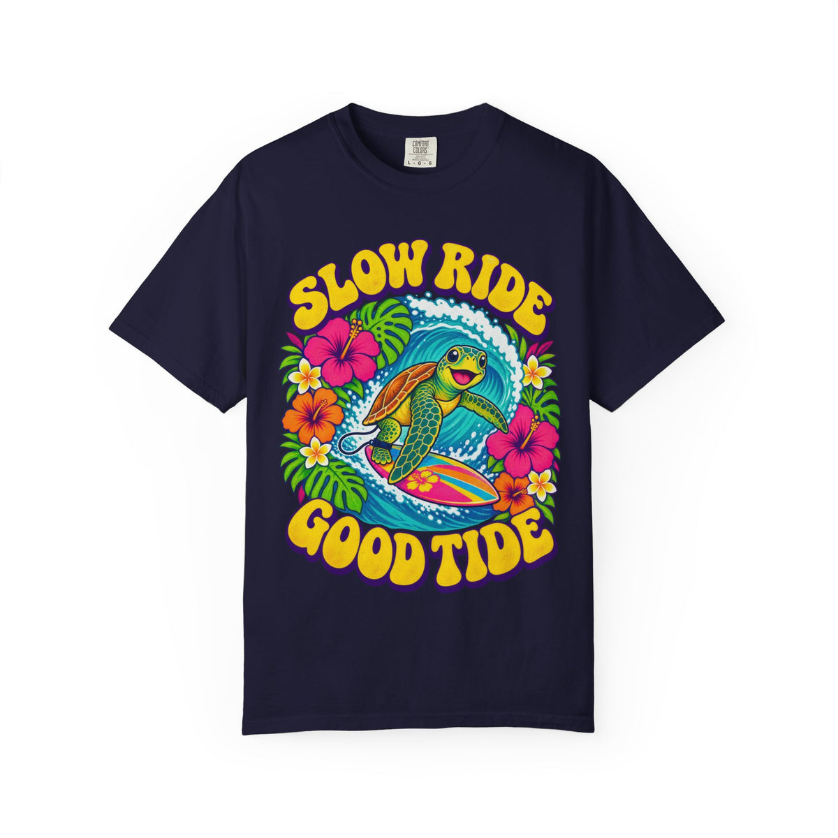 Slow Ride Good Tide Tee | Sea Turtle Surf Shirt | Groovy 70s Beach T-Shirt | Comfort Colors