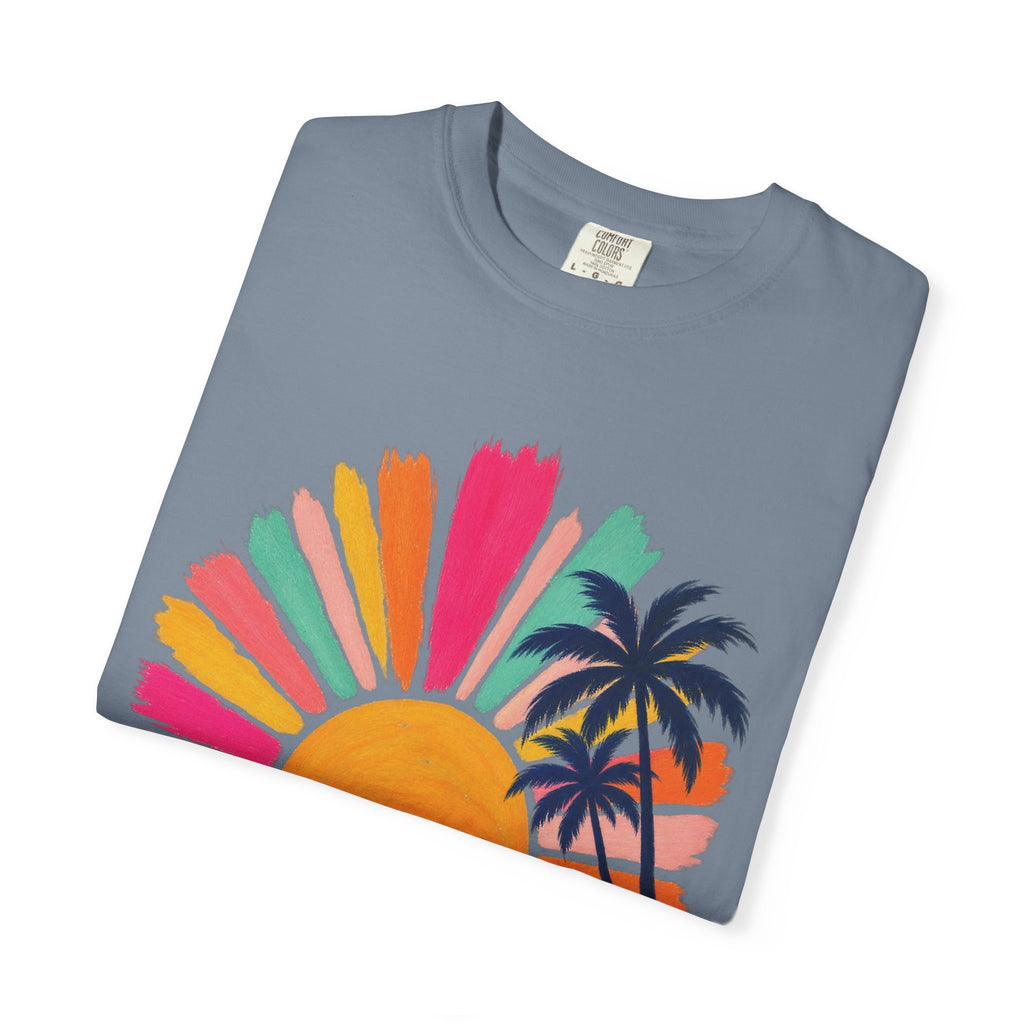 Pastel Sunrise Palm Shirt | Retro Sun Rays Beach Tee | Comfort Colors T-Shirt