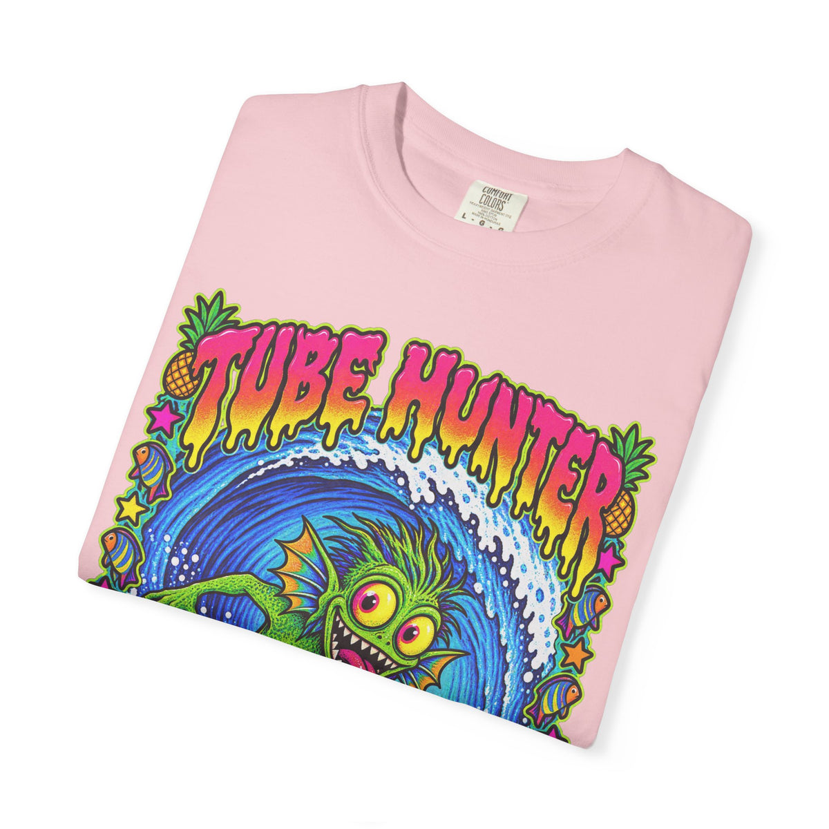 Tube Hunter Tee | 80s Comic Sea Monster Surf Shirt | Funny Barrel Wave T-Shirt | Comfort Colors