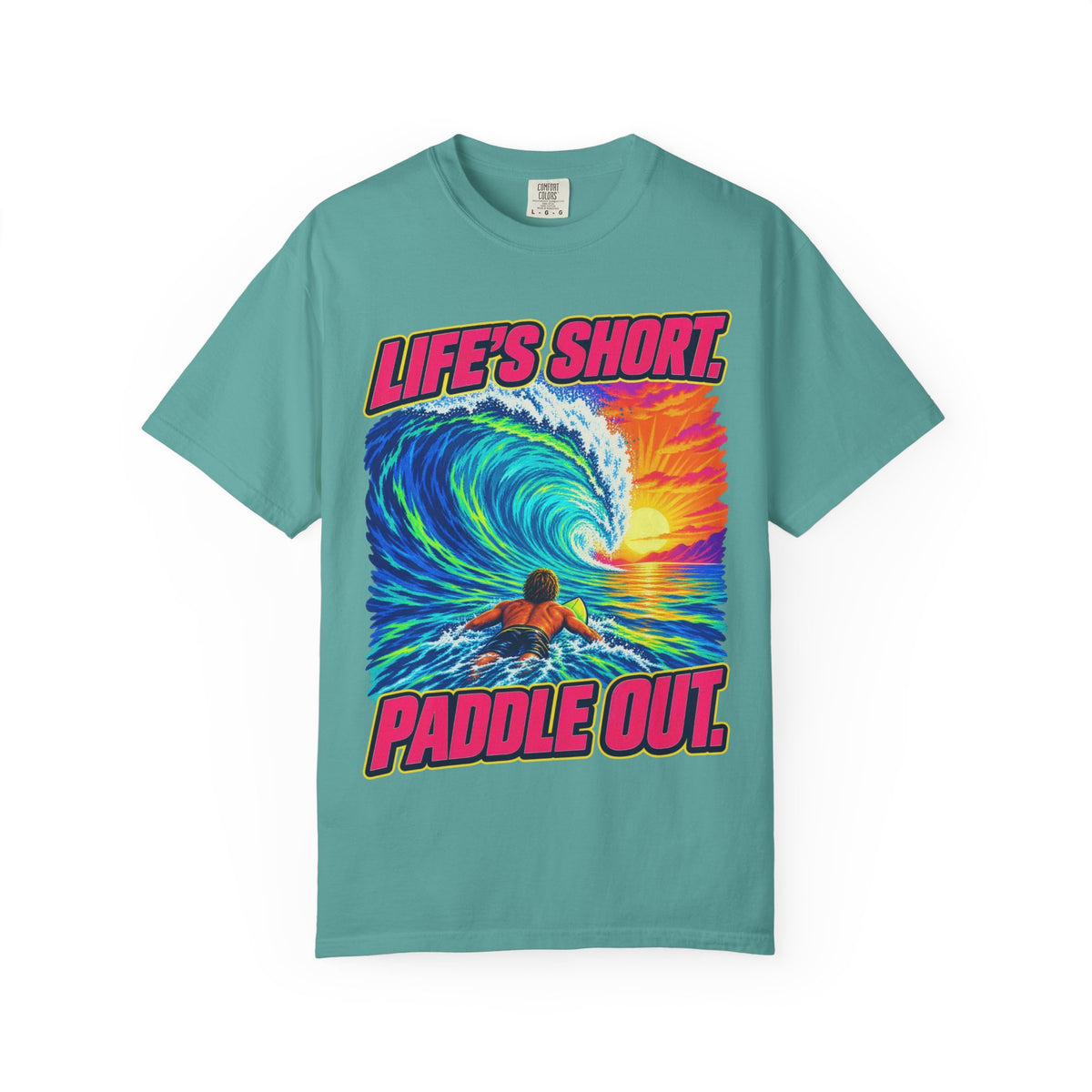 Life's Short Paddle Out Tee | Surf Motivation Shirt | Retro Surfboard T-Shirt | Comfort Colors