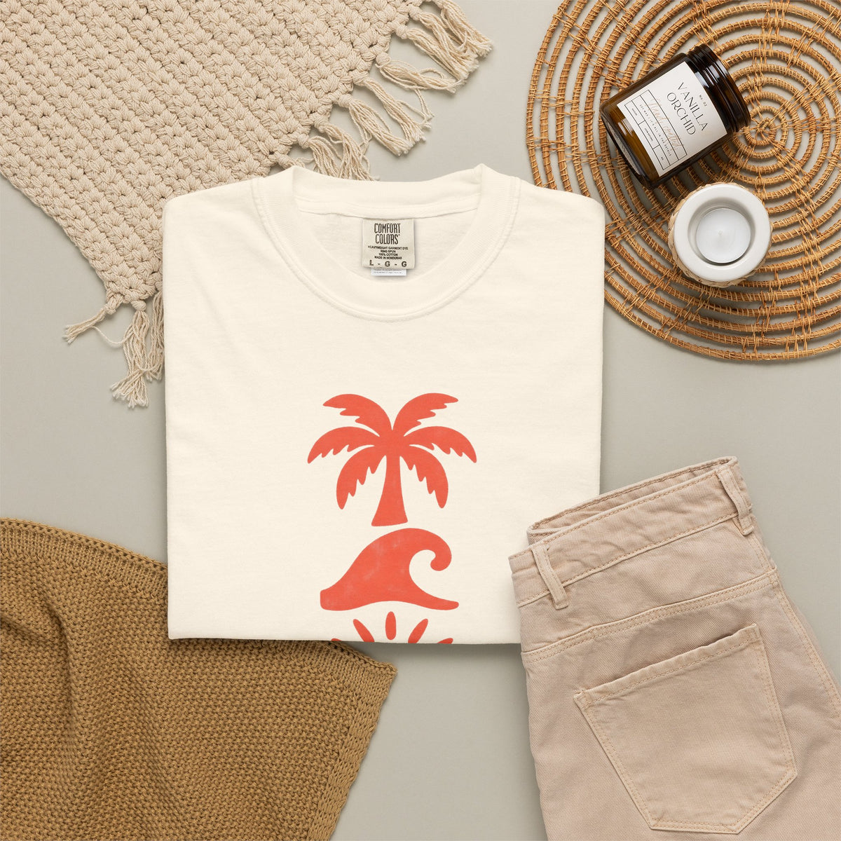 Palm Wave Totem Shirt | Stamp Column Beach Tee | Comfort Colors T-Shirt