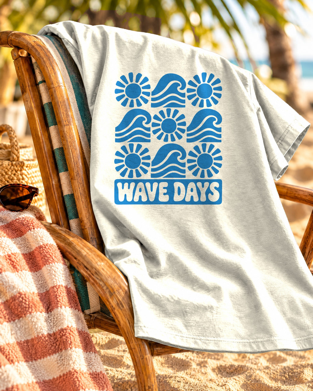 Wave Days Shirt | Block Print Wave Sun Tee | Comfort Colors T-Shirt