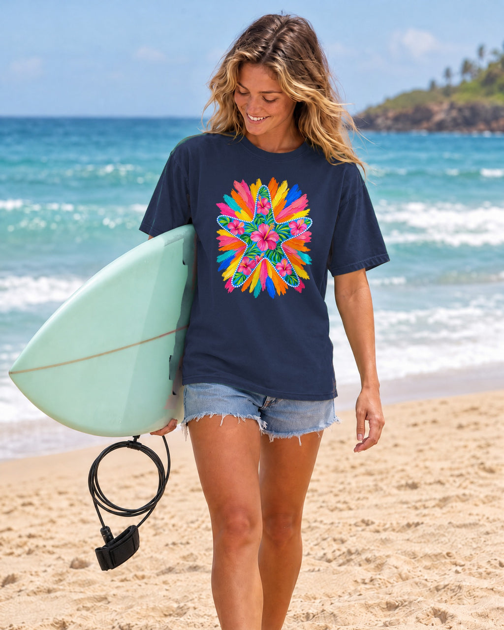Floral Starfish Shirt | Hibiscus Sunburst Beach Tee | Comfort Colors T-Shirt
