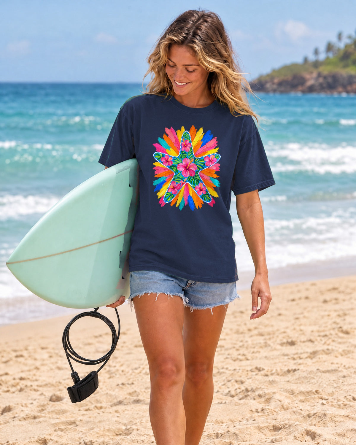 Floral Starfish Shirt | Hibiscus Sunburst Beach Tee | Comfort Colors T-Shirt