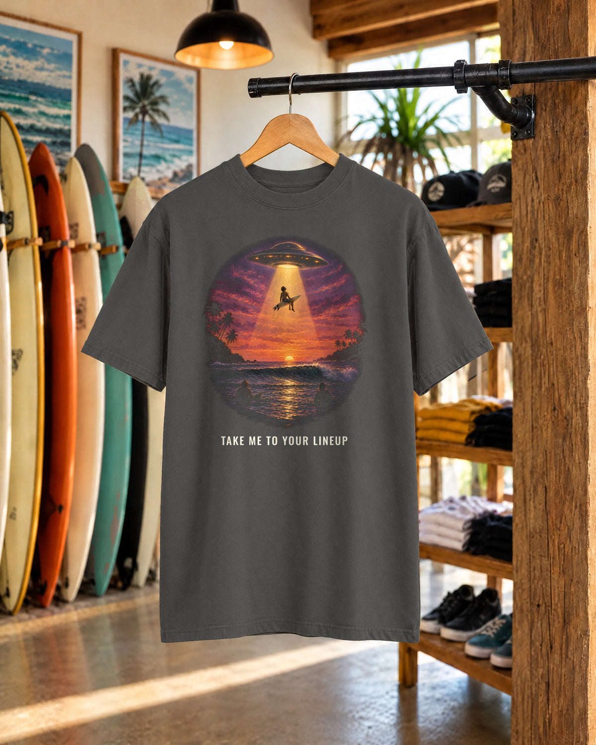 Take Me To Your Lineup Alien Shirt | Funny UFO Surf Tee | Comfort Colors T-Shirt