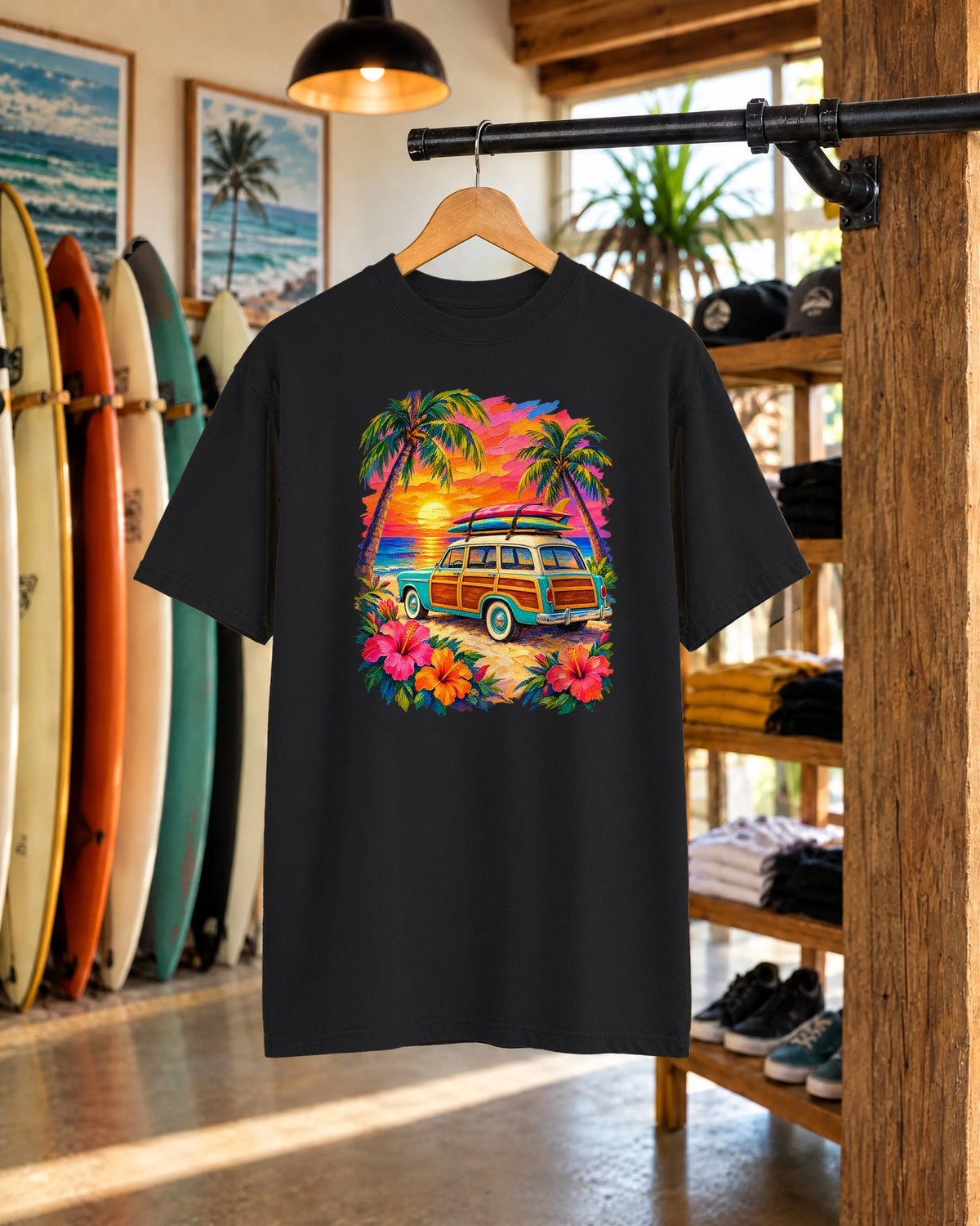 Surf Van Sunset Shirt | Retro Camper Van Beach Tee | Comfort Colors T-Shirt