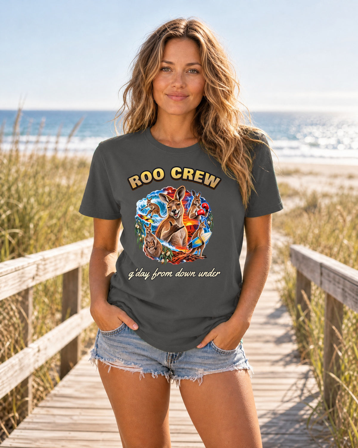 Roo Crew Kangaroo Shirt | Funny Aussie Bootleg Tee | Comfort Colors T-Shirt
