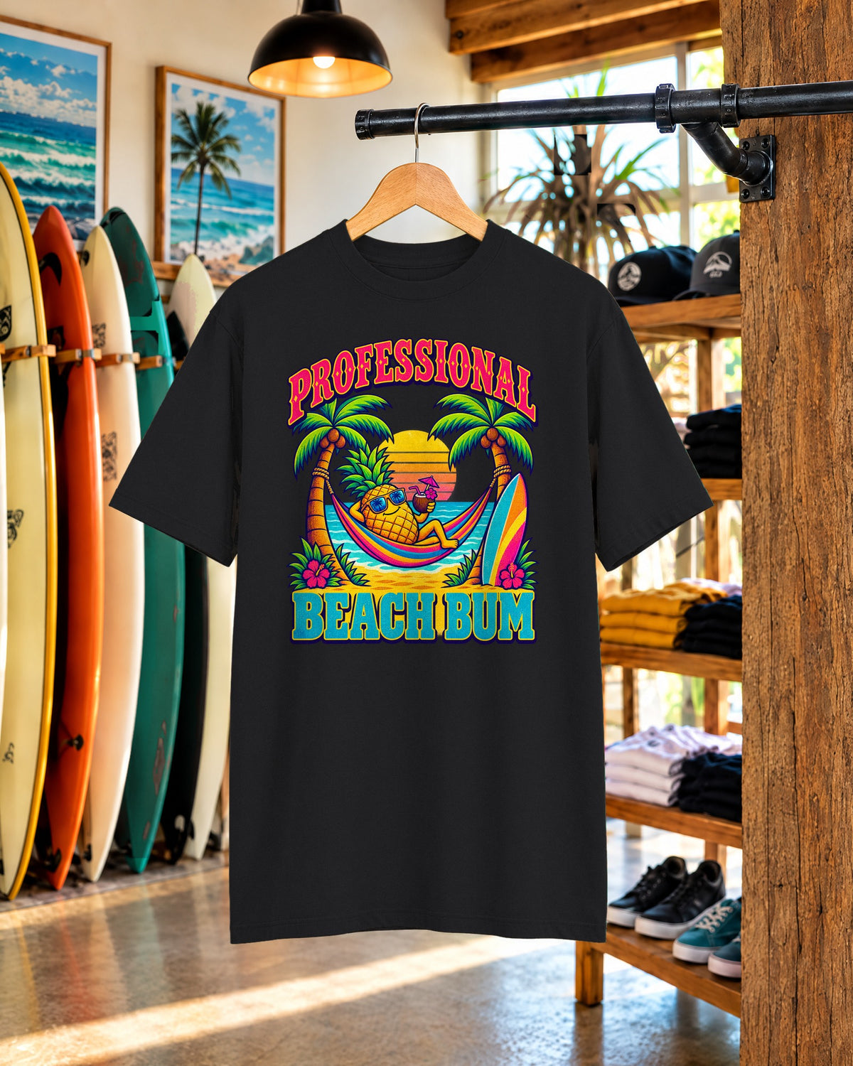 Professional Beach Bum Tee | Funny Pineapple Hammock Shirt | Retro Vacation T-Shirt | Comfort Colors