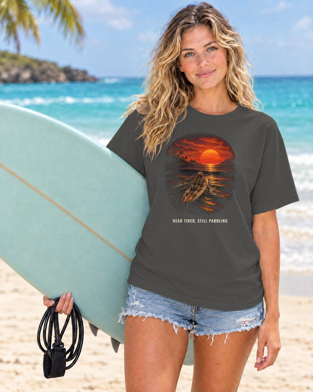 Dead Tired Still Paddling Shirt | Funny Skeleton Surfer Tee | Comfort Colors T-Shirt