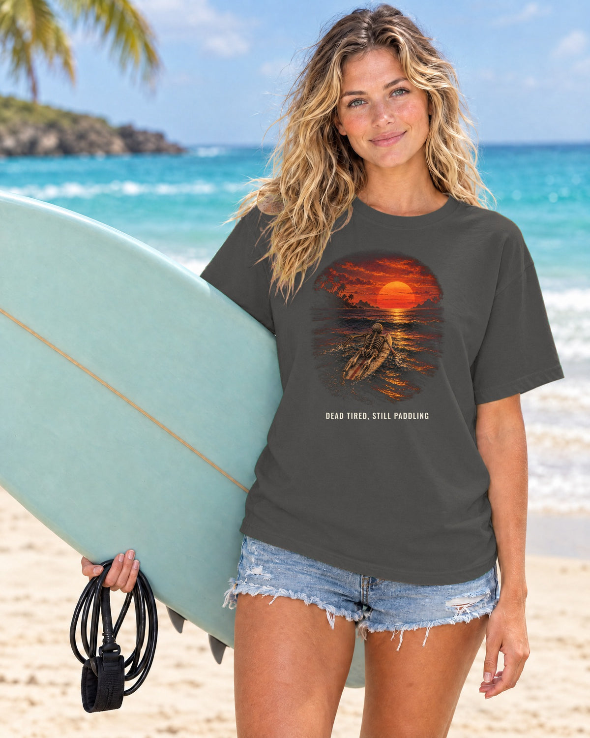 Dead Tired Still Paddling Shirt | Funny Skeleton Surfer Tee | Comfort Colors T-Shirt