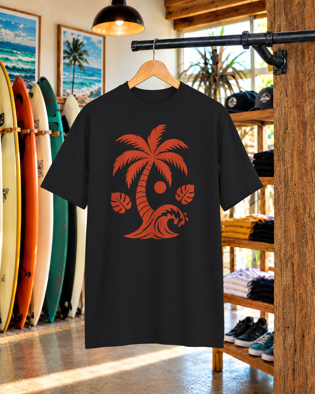 Block Print Palm Wave Shirt | Minimal Palm Tree Tee | Comfort Colors T-Shirt