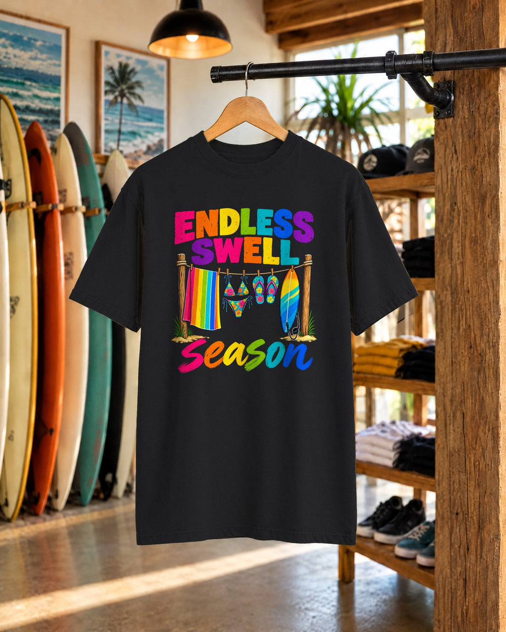 Endless Swell Season Tee | Retro Beach Clothesline Shirt | Colorful Surf T-Shirt | Comfort Colors