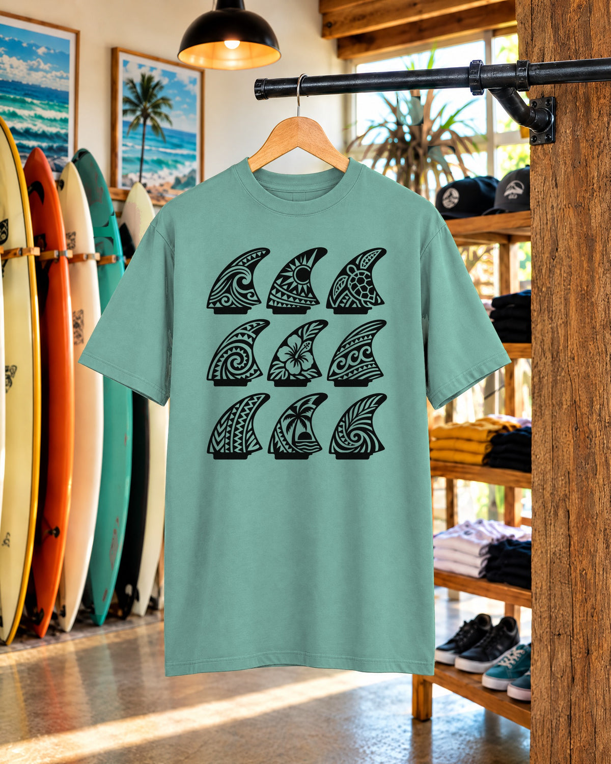 Tribal Surf Fins Shirt | Polynesian Fin Grid Tee | Comfort Colors T-Shirt