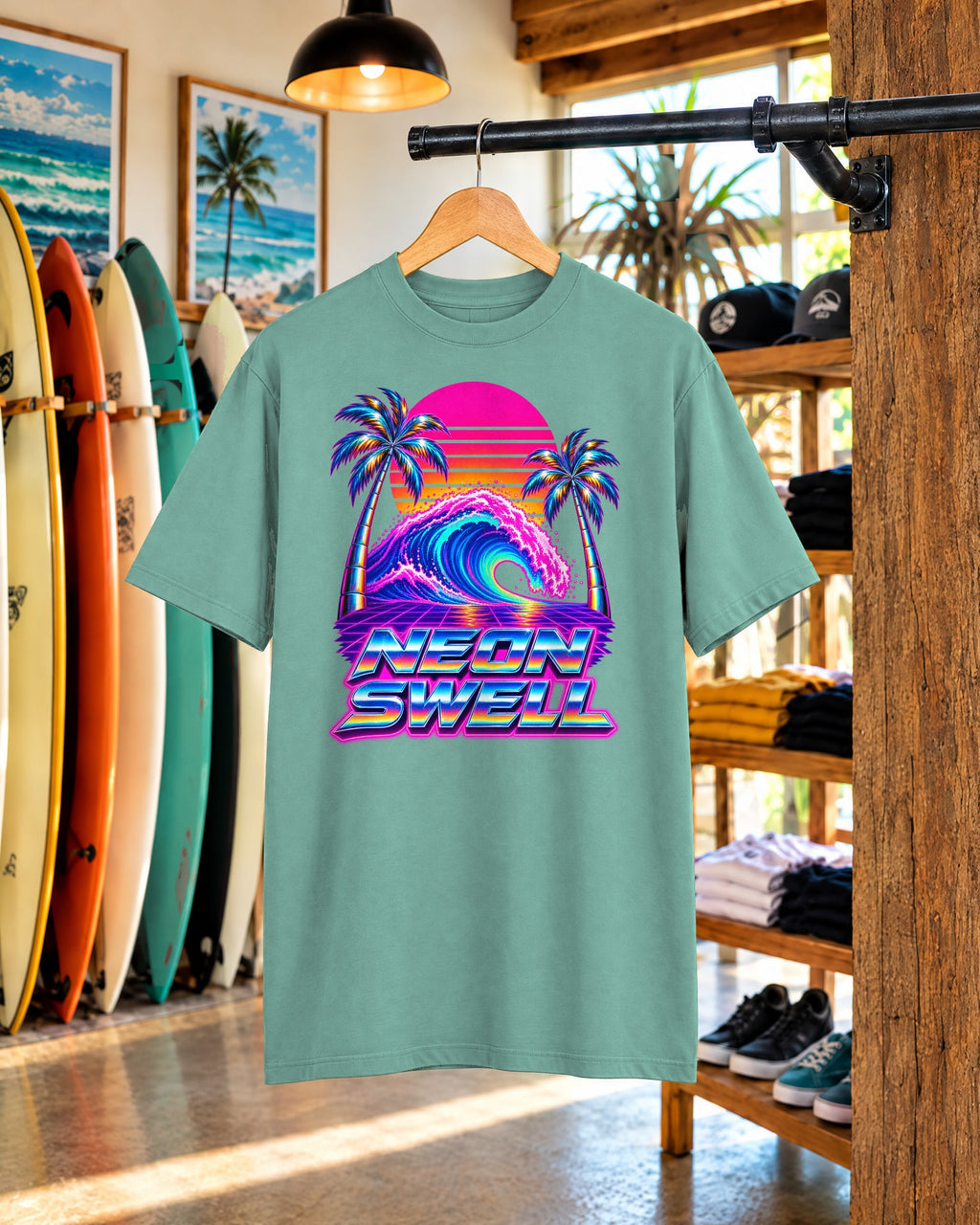 Neon Swell Tee | 80s Neon Surf Shirt | Retro Wave T-Shirt | Comfort Colors