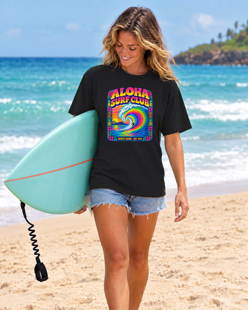 Aloha Surf Club Tee | Hawaiian Retro Surf Shirt | Tropical Hibiscus T-Shirt | Comfort Colors