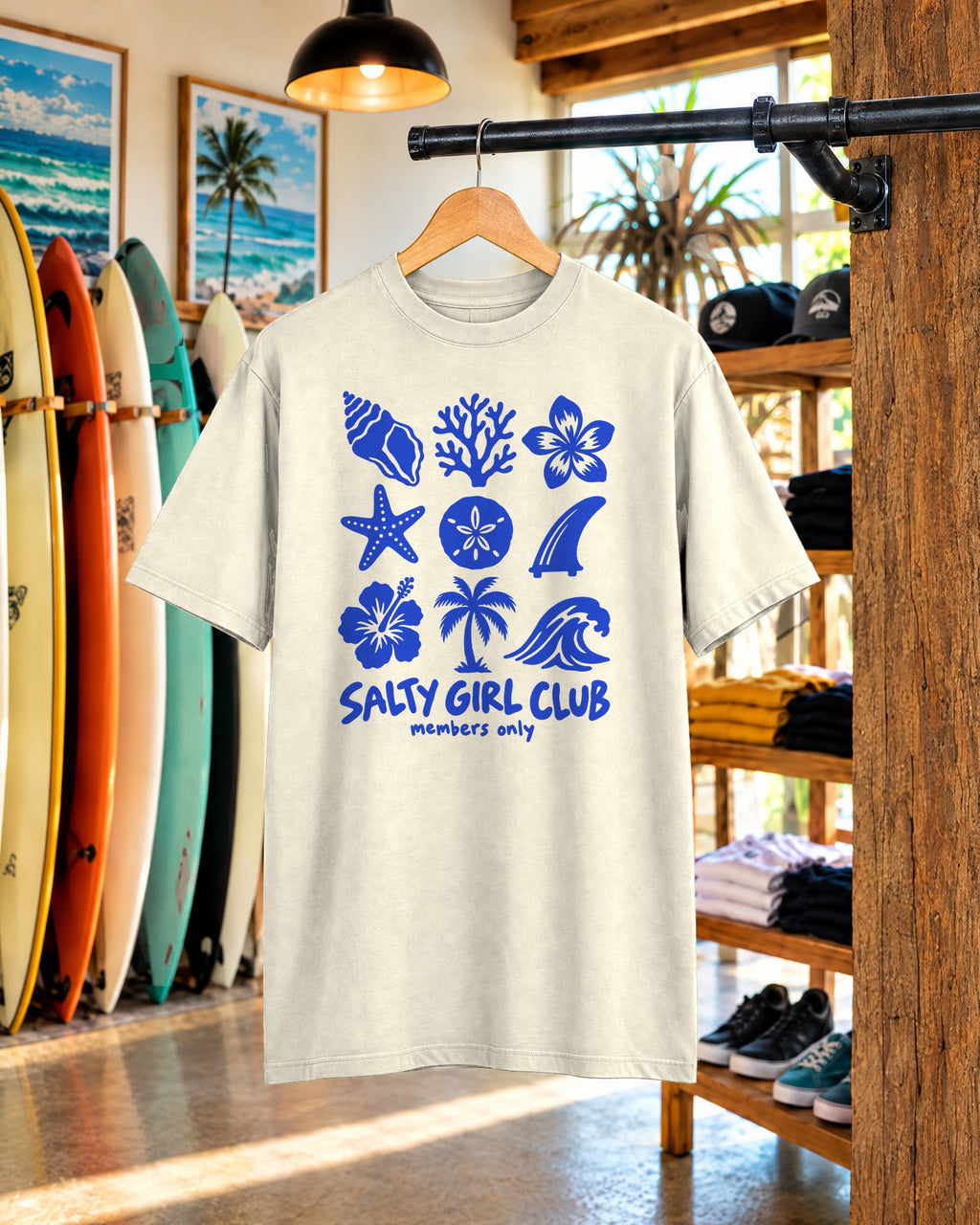 Salty Girl Club Shirt | Sea Shell Icons Beach Tee | Comfort Colors T-Shirt