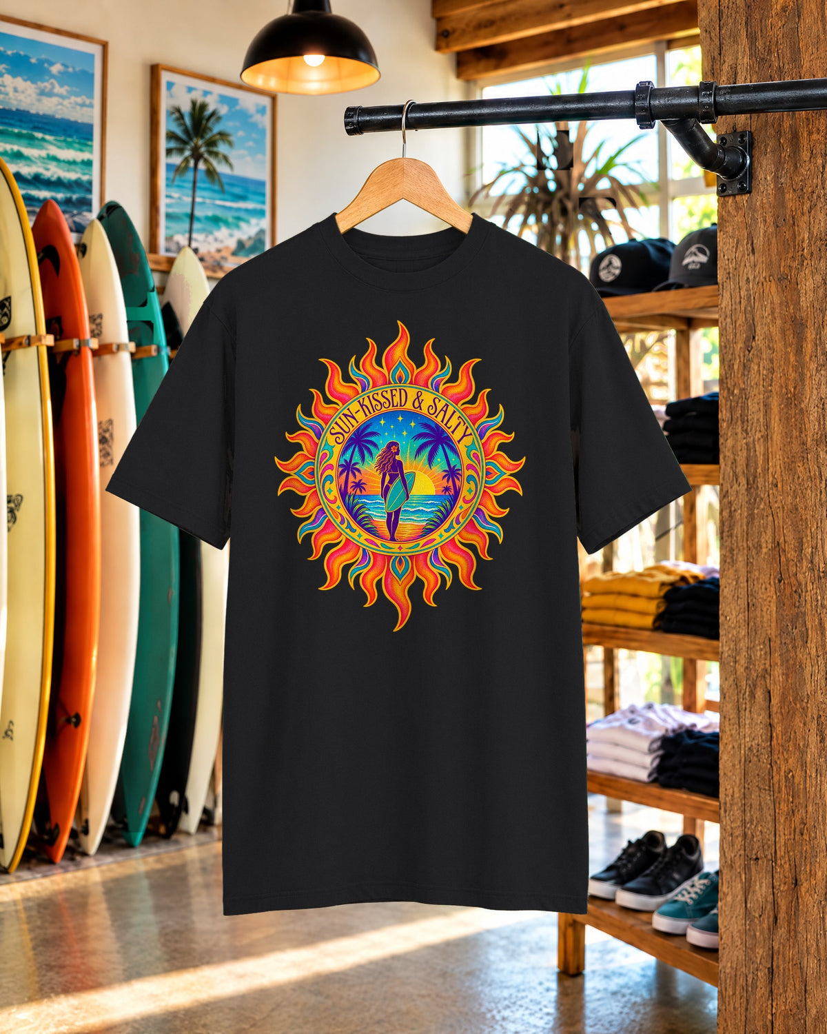 Sun-Kissed & Salty Tee | Sun Mandala Surf Girl Shirt | Boho Beach T-Shirt | Comfort Colors