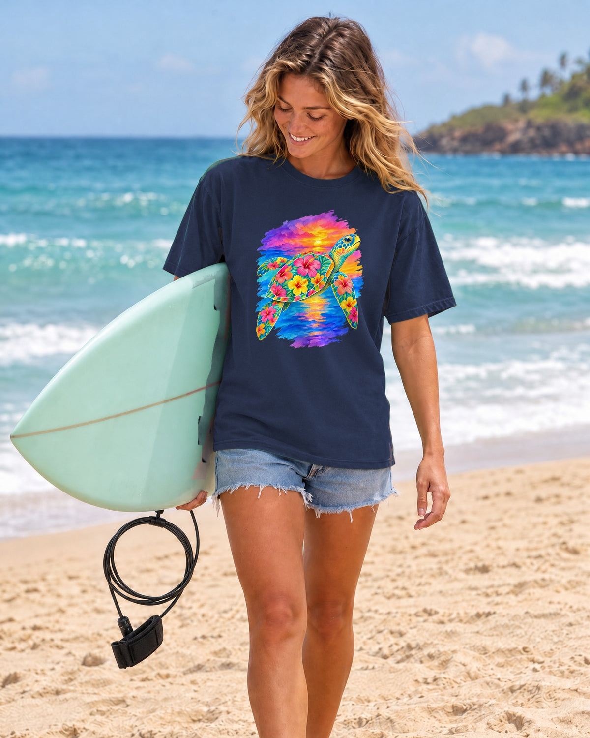 Floral Sea Turtle Shirt | Hibiscus Turtle Sunset Tee | Comfort Colors T-Shirt