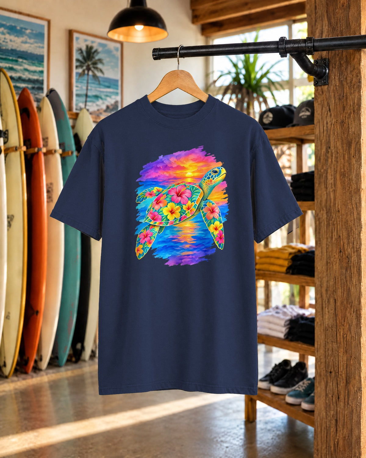 Floral Sea Turtle Shirt | Hibiscus Turtle Sunset Tee | Comfort Colors T-Shirt