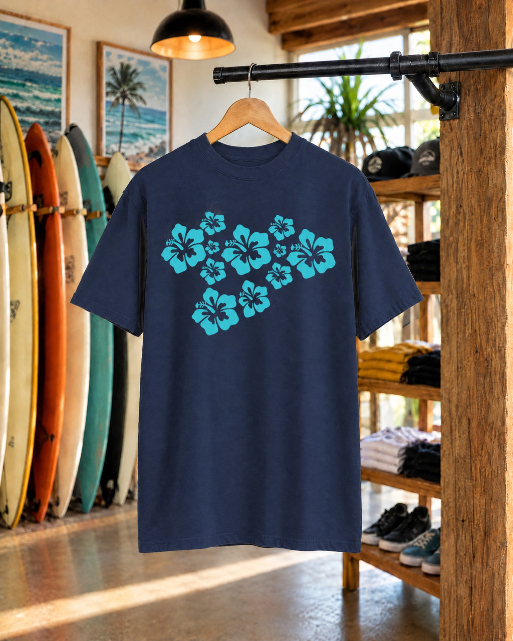 Hibiscus Flowers Tee | Teal Hibiscus Cluster Shirt | Tropical Island Flower T-Shirt | Comfort Colors