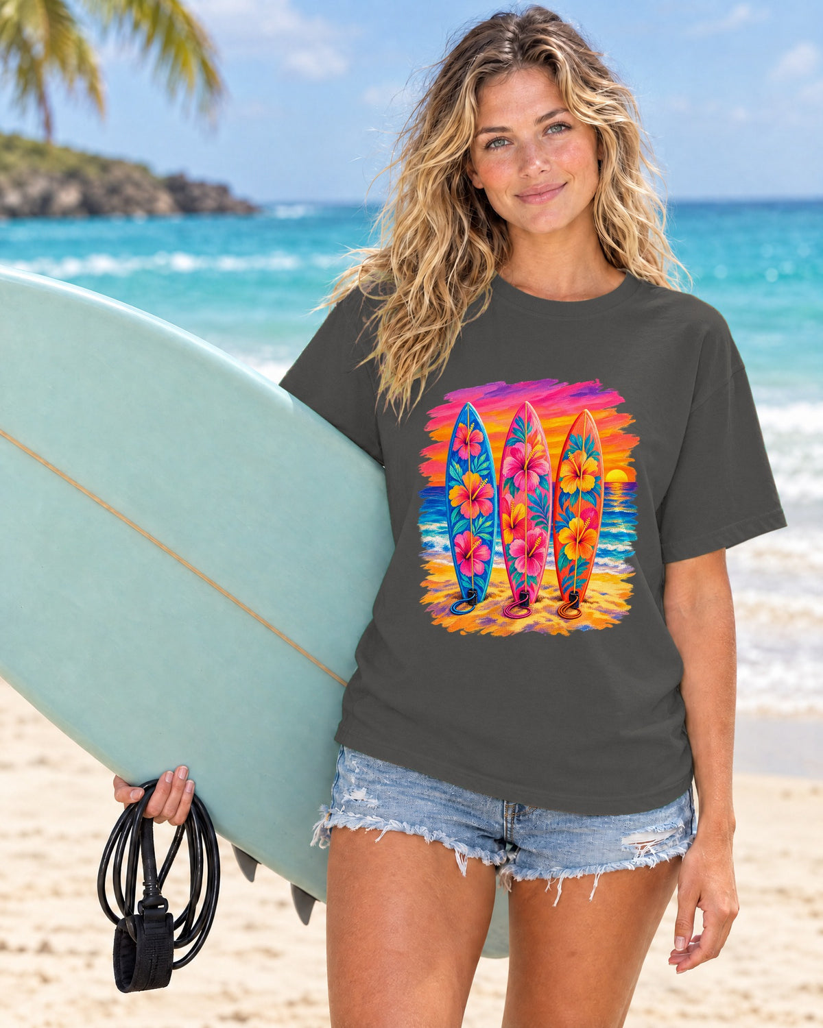 Floral Surfboards Shirt | Surfboard Quiver Sunset Tee | Comfort Colors T-Shirt
